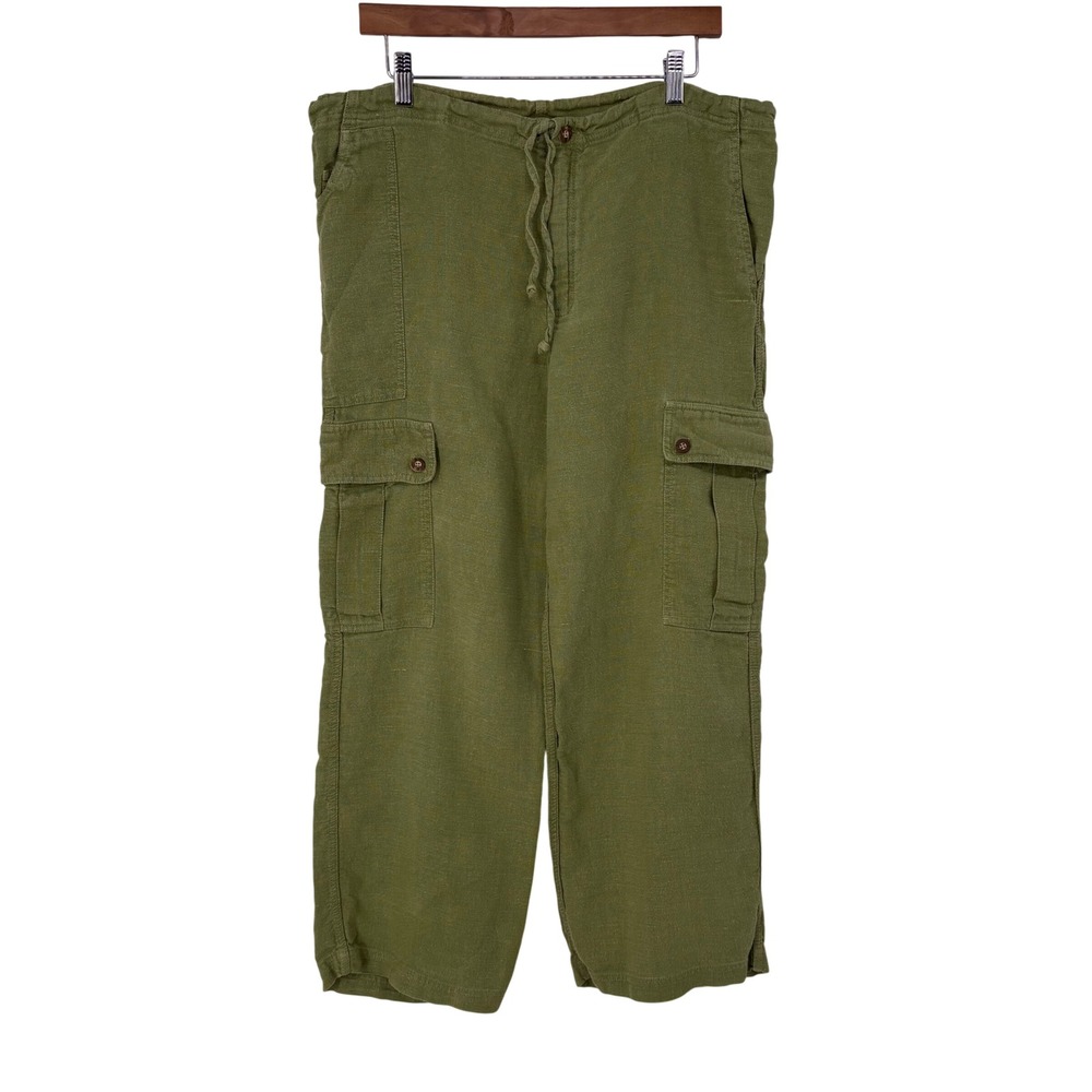 Ecolution‎ Olive Green Hemp Cargo Pants Wide Leg Drawstring Womens Size Medium